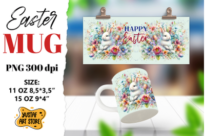 Easter bunny sublimation mug wrap. Happy Easter