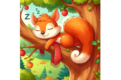 Squirrel is sleeping on a tree