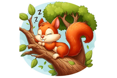 Squirrel is sleeping on a tree