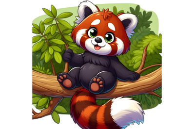 Red panda sits on a branch