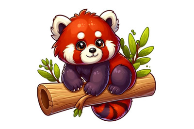 Red panda sits on a branch