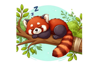 red panda sleeping in the branch