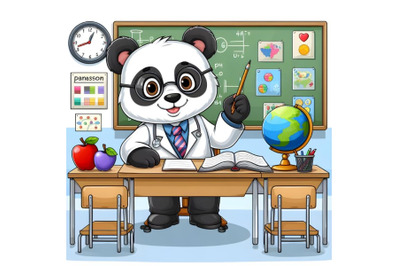 Professor panda sitting in the classroom