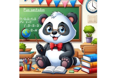 Professor panda sitting in the classroom