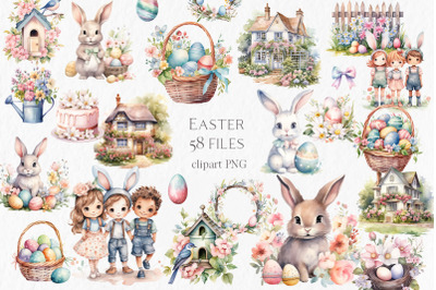 Toddler easter easter png kids watercolor clipart