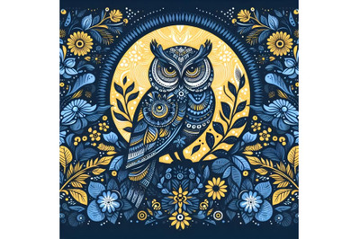 silhouette of Owl on background with floral pattern