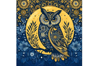 silhouette of Owl on background with floral pattern