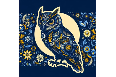silhouette of Owl on background with floral pattern