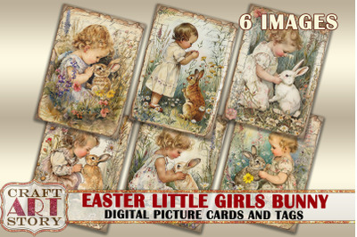 Easter little girls Bunny Collage Digital picture cards