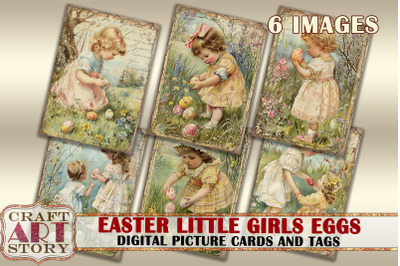 Easter little girls Eggs Collage Digital picture cards