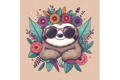 Cute sloth wearing sunglasses