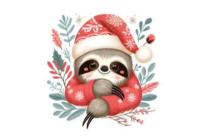 Cute sloth in Christmas hat animal