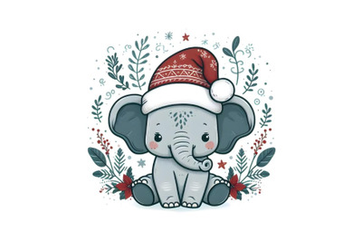 Cute elephant in Christmas hat