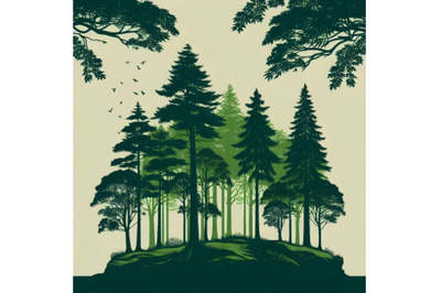 Forest green trees silhouette