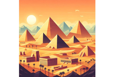 Pyramids in desert flat