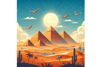 Pyramids in desert flat