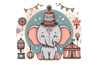 Cute cartoon elephant circus hat