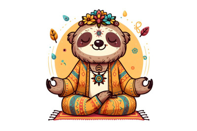 Cartoon sloth bear meditates in lotus position