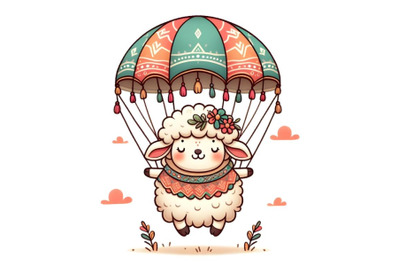 Cartoon sheep with parachute