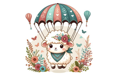 Cartoon sheep with parachute