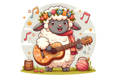 Cartoon sheep playing a guitar