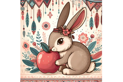 Cartoon rabbit eating apple