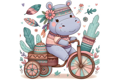 Cartoon hippo on wheels