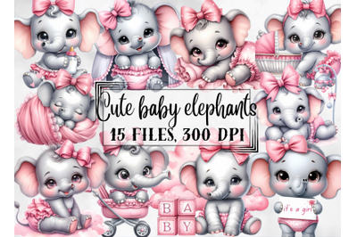 Elephant clipart, elephants clipart, baby girl elephant