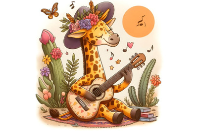 Cartoon giraffe playing a guitar