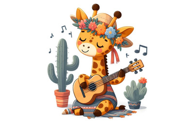 Cartoon giraffe playing a guitar