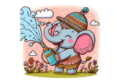 Cartoon funny elephant spraying water