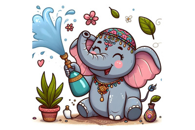 Cartoon funny elephant spraying water