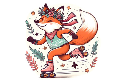 Cartoon fox skating on rollers