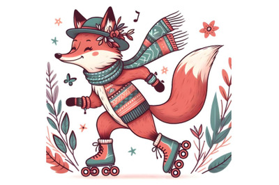 Cartoon fox skating on rollers