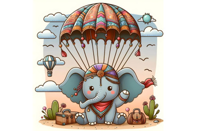 Cartoon elephant with parachute