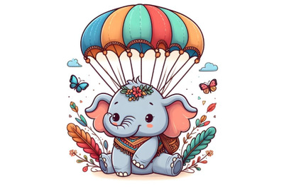 Cartoon elephant with parachute