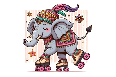 Cartoon elephant skating on rollers