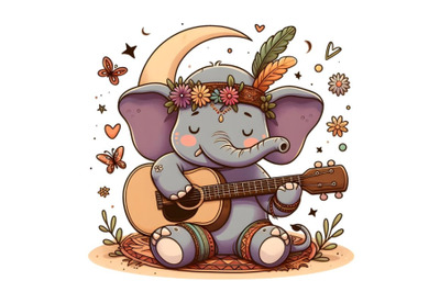 Cartoon elephant playing a guitar