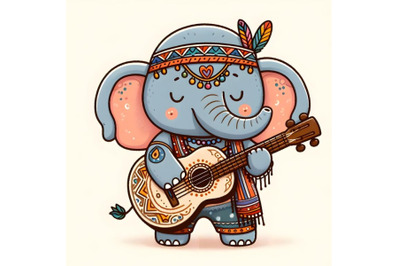 Cartoon elephant playing a guitar