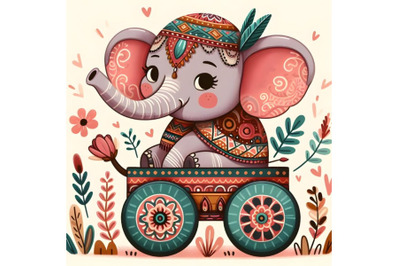 Cartoon elephant on wheels