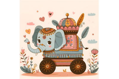 Cartoon elephant on wheels