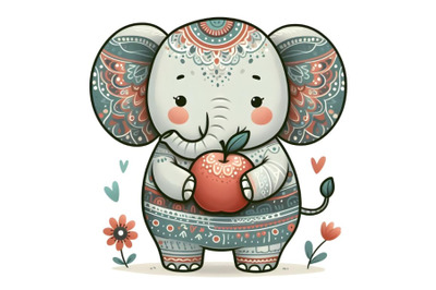 Cartoon elephant eating apple