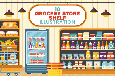 10 Grocery Store Shelf Illustration