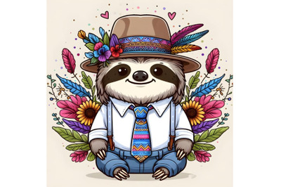 Funny cartoon sloth in a shirt and tie