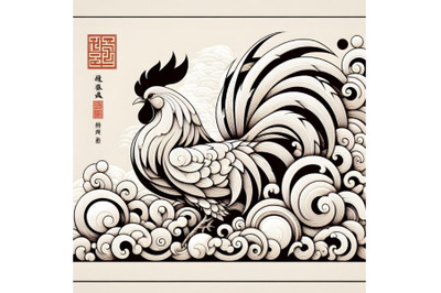 White decorated chinese rooster