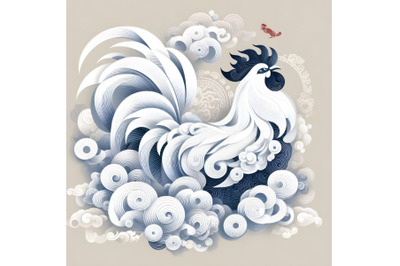 White decorated chinese rooster