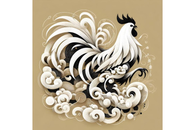 White decorated chinese rooster