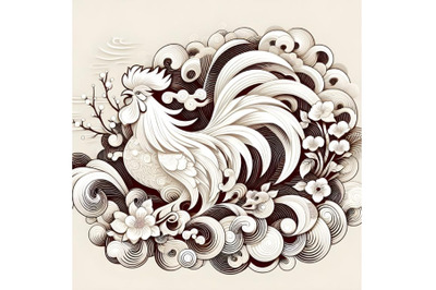 White decorated chinese rooster