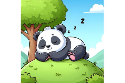 Panda sleeping on the hill