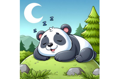 Panda sleeping on the hill